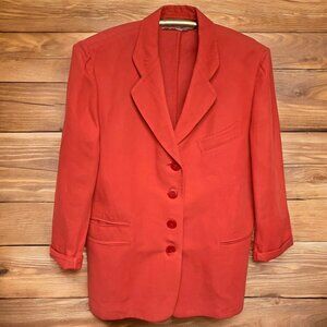 Vtg. Giorgio Armani Le Collezioni Punch Red Flax Blend‎ Single Breast Blazer